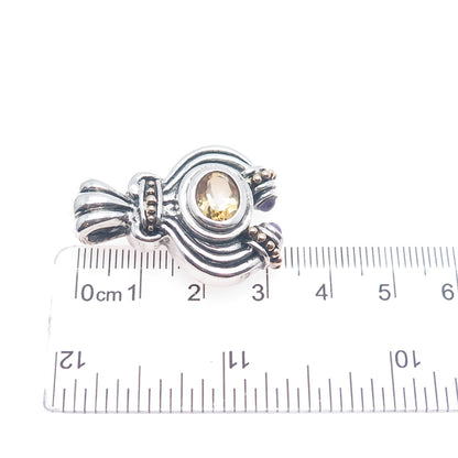 14K Gold 925 Sterling Silver Vintage Real Citrine & Amethyst Modernist Pendant