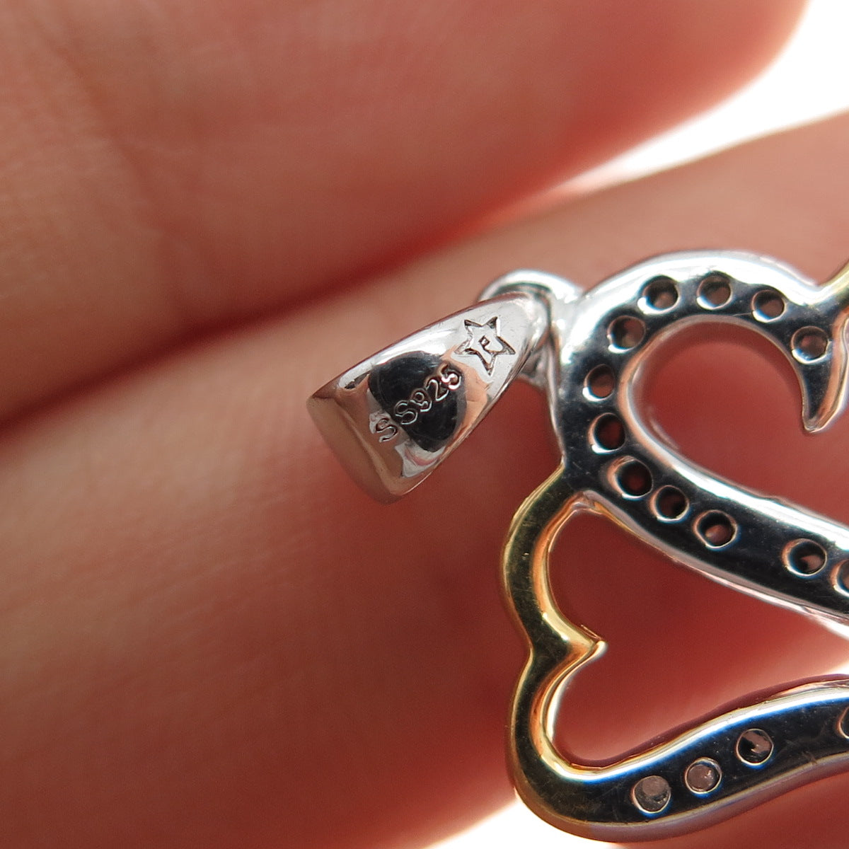 925 Sterling Silver 2-Tone Real Round-Cut Diamond Couple Heart Key Charm Pendant