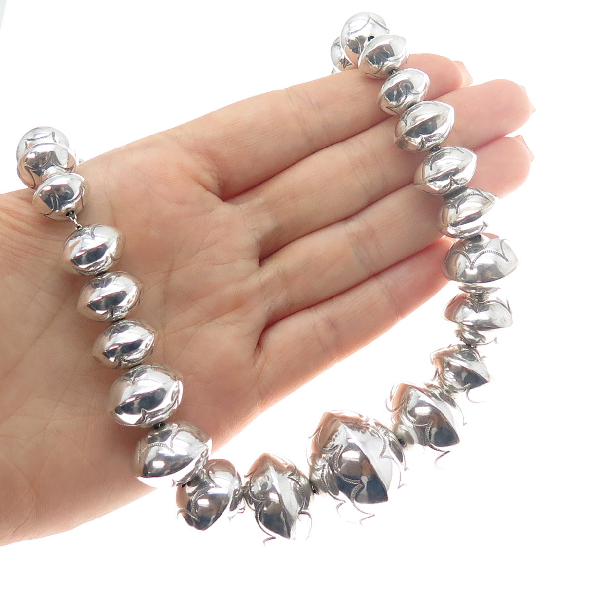 Old Pawn 925 Sterling Silver Vintage Navajo Pearl Graduated Beads Necklace 24"