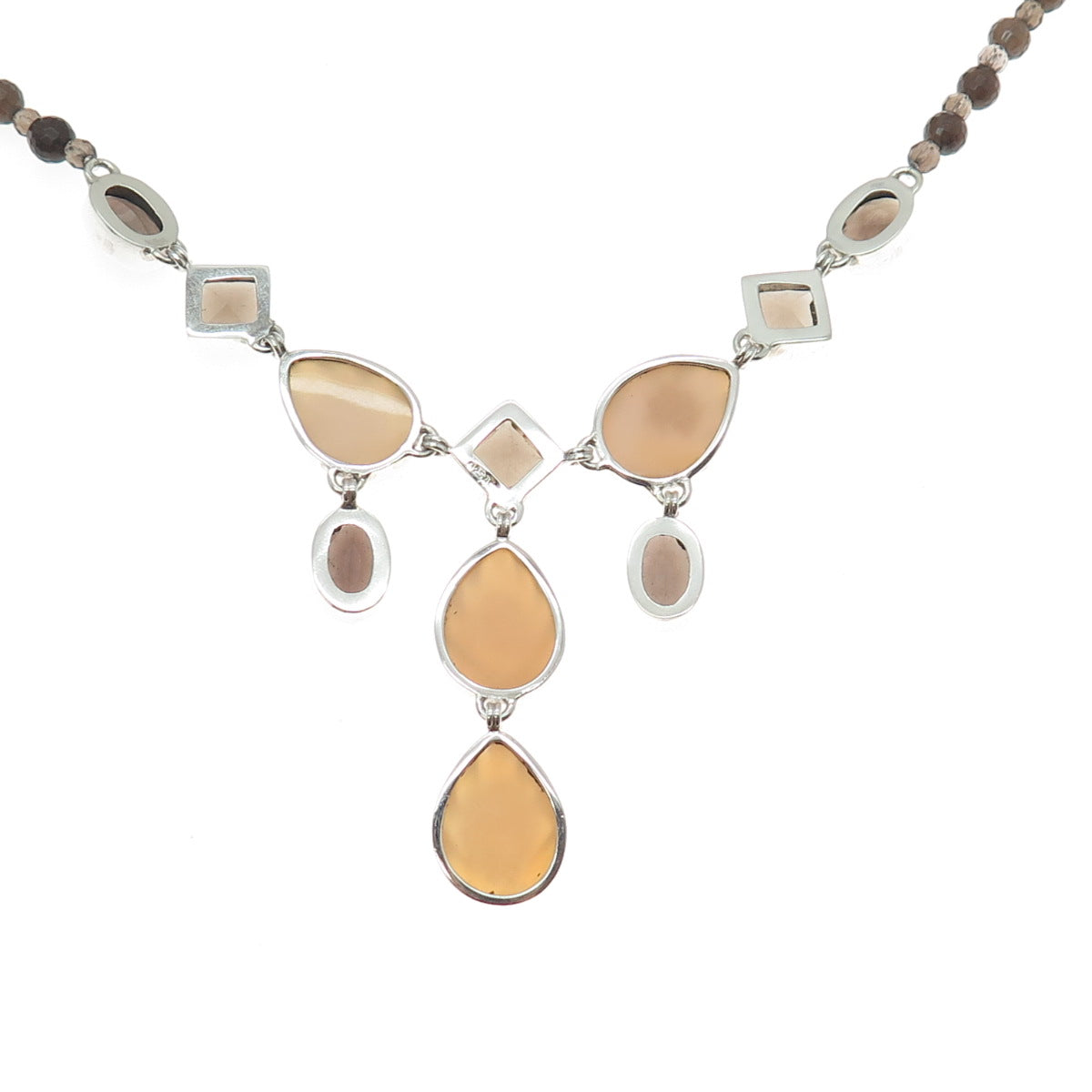 AF DESIGN Sterling Silver Vintage Real Smoky Quartz & Druzy Beaded Necklace 20"