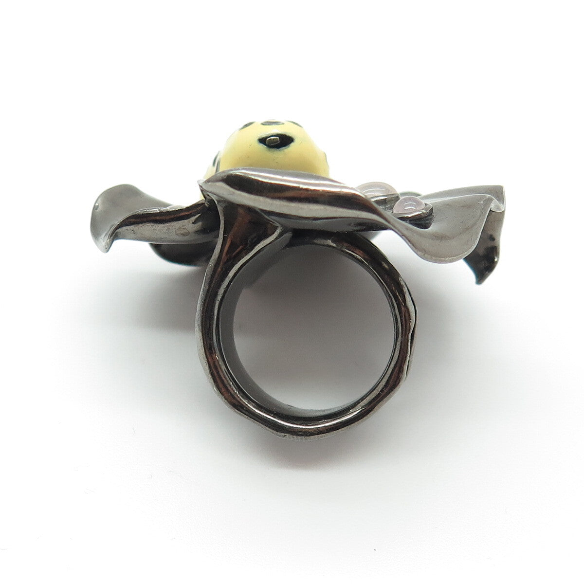 925 Sterling Vintage Black Rhodium Enamel Diamond Ruby Amethyst Frog Ring Size 7