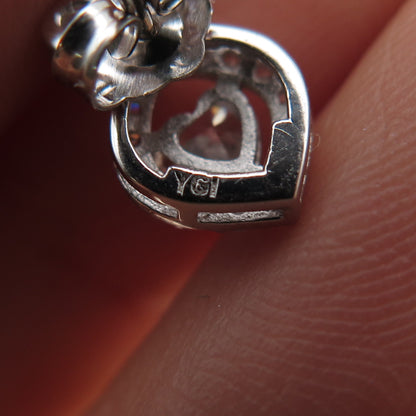 925 Sterling Silver Heart & Round-Cut C Z Stud Earrings