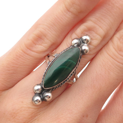 925 Sterling Silver Vintage Mexico Real Malachite Oxidized Ring Size 5.5