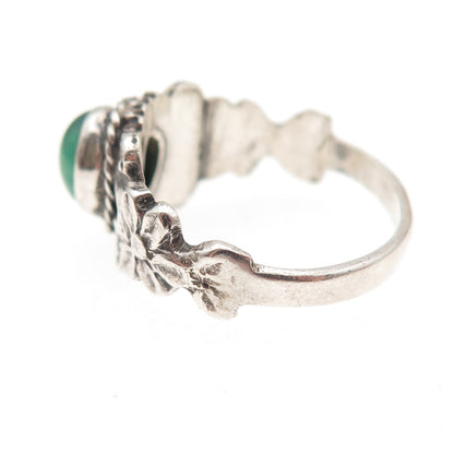 925 Sterling Silver Vintage Real Green Onyx Oxidized Ring Size 6.75
