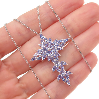 Ken Crafts 925 Sterling Silver Real Tanzanite Cross Cable Chain Necklace 18"