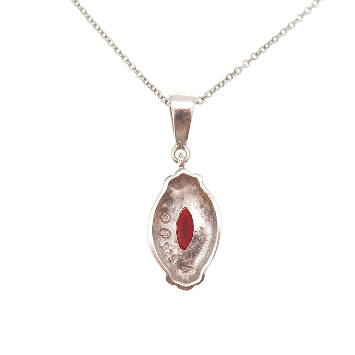 925 Sterling Silver Vintage Real Red Garnet Cable Chain Necklace 18"