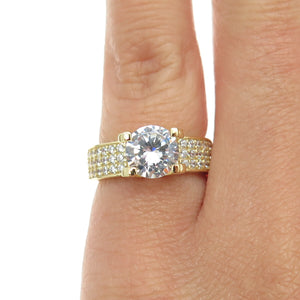 925 Sterling Silver Gold Plated Round-Cut C Z Engagement Ring Size 5.25