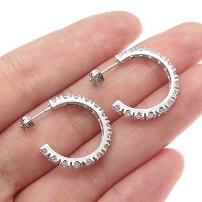 925 Sterling Silver Round-Cut C Z Hoop Earrings