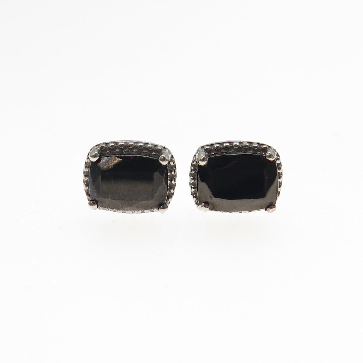 925 Sterling Silver Real Radiant-Cut Hematite Stud Earrings