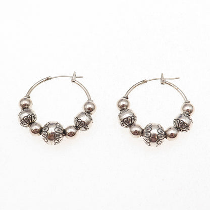 Carolyn Pollack Old Pawn 925 Sterling Silver Vintage Navajo Pearls Hoop Earrings
