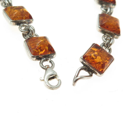 925 Sterling Silver Vintage Real Baltic Amber Tennis Link Bracelet 8"