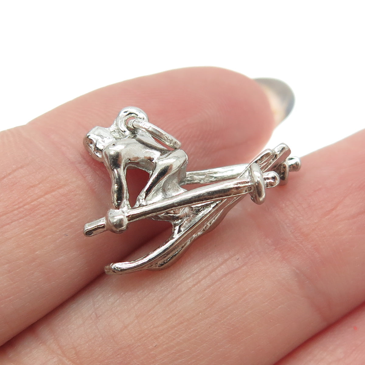 925 Sterling Silver Vintage Skier 3D Pendant