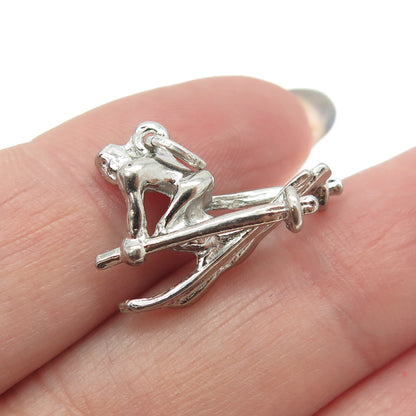 925 Sterling Silver Vintage Skier 3D Pendant