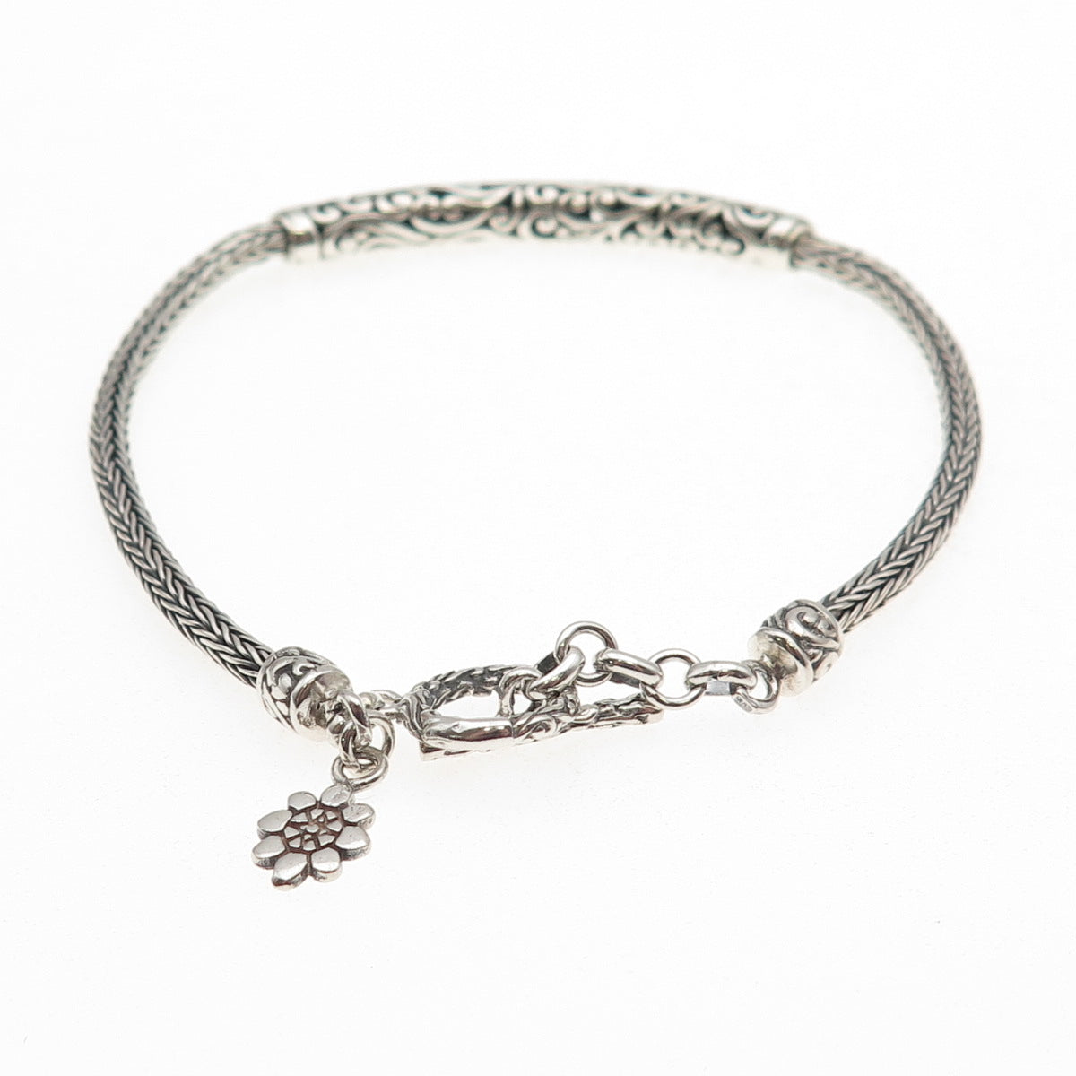 ATI Annika Witt 925 Sterling Silver Vintage Floral Bar Spiga Link Bracelet 7.25"