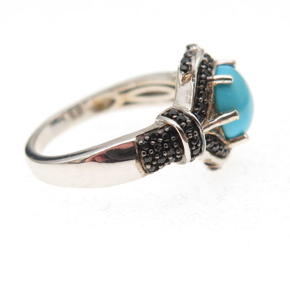 Chuck Clemency 925 Sterling Silver Real Turquoise & Black Spinel Ring Size 8