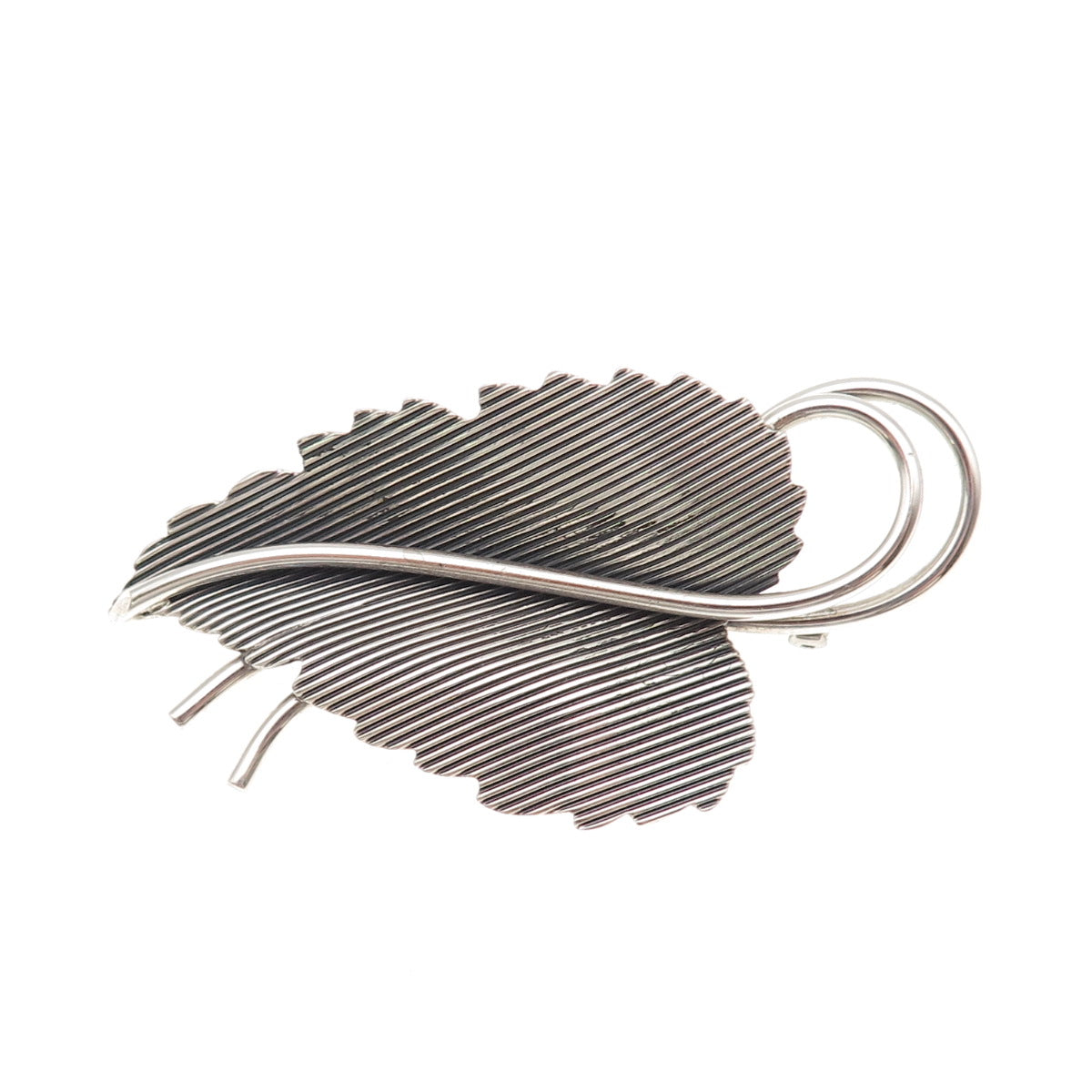 Danecraft 925 Sterling Silver Vintage Modernist Floral Oxidized Pin Brooch