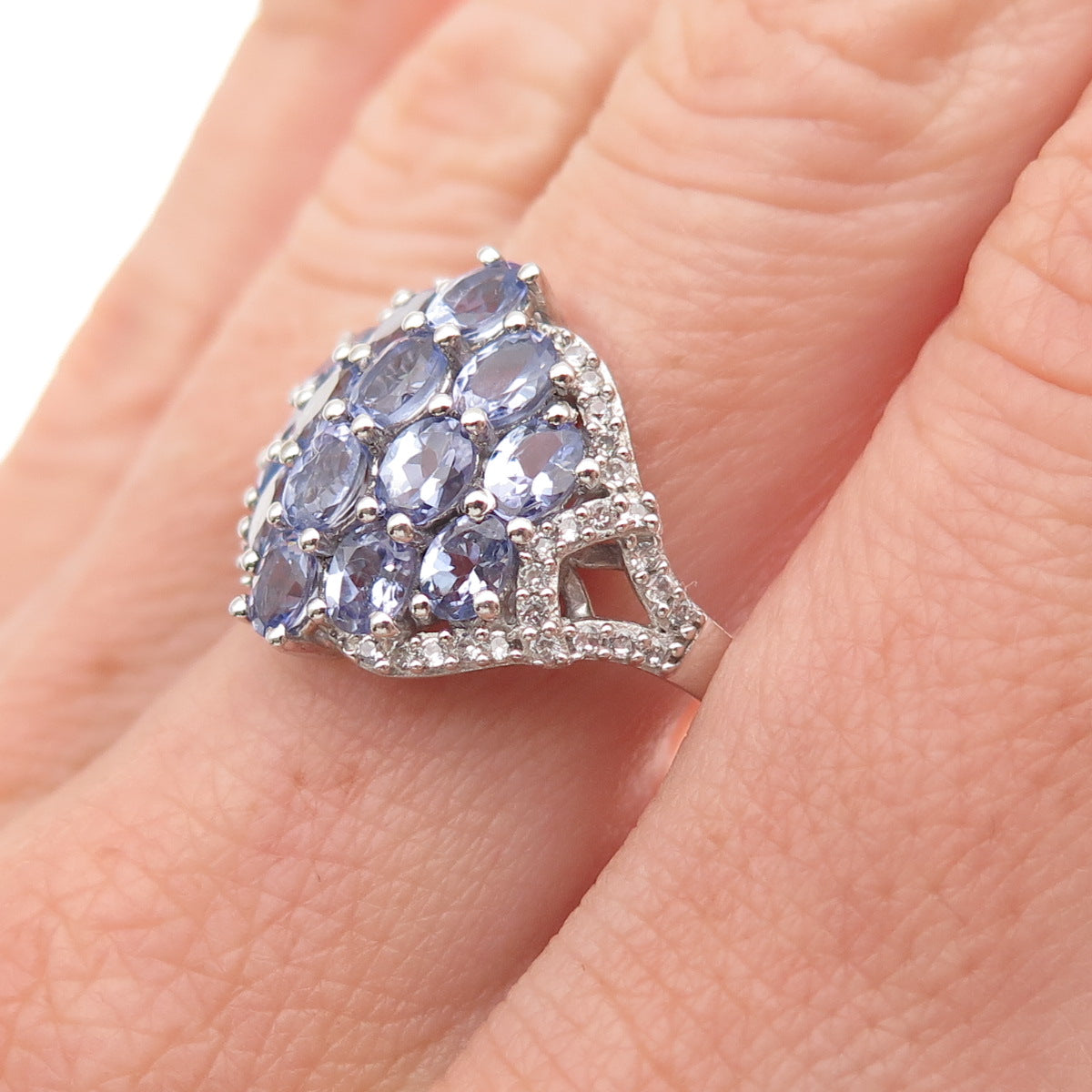 Chuck Clemency 925 Sterling Silver Real Tanzanite & White Topaz Ring Size 8