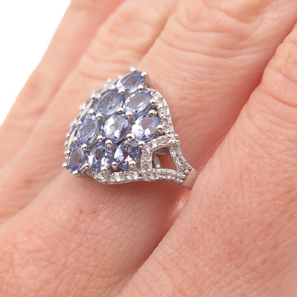 Chuck Clemency 925 Sterling Silver Real Tanzanite & White Topaz Ring Size 8