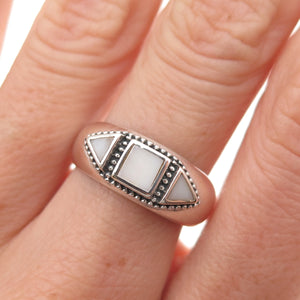 Phyllis Woods 925 Sterling Silver Vintage Real MOP Oxidized Ring Size 7.25