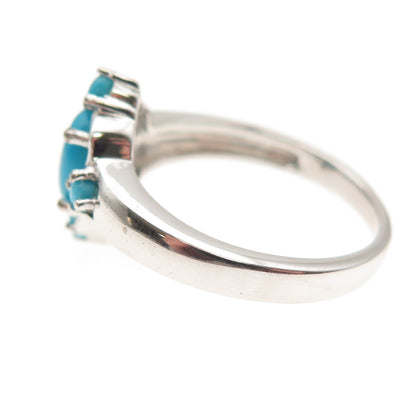925 Sterling Silver Real Sleeping Beauty Turquoise Floral Ring Size 8