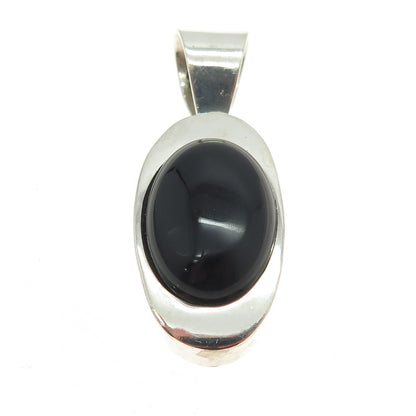 ATI 925 Sterling Silver Vintage Mexico Real Black Onyx Gemstone Pendant