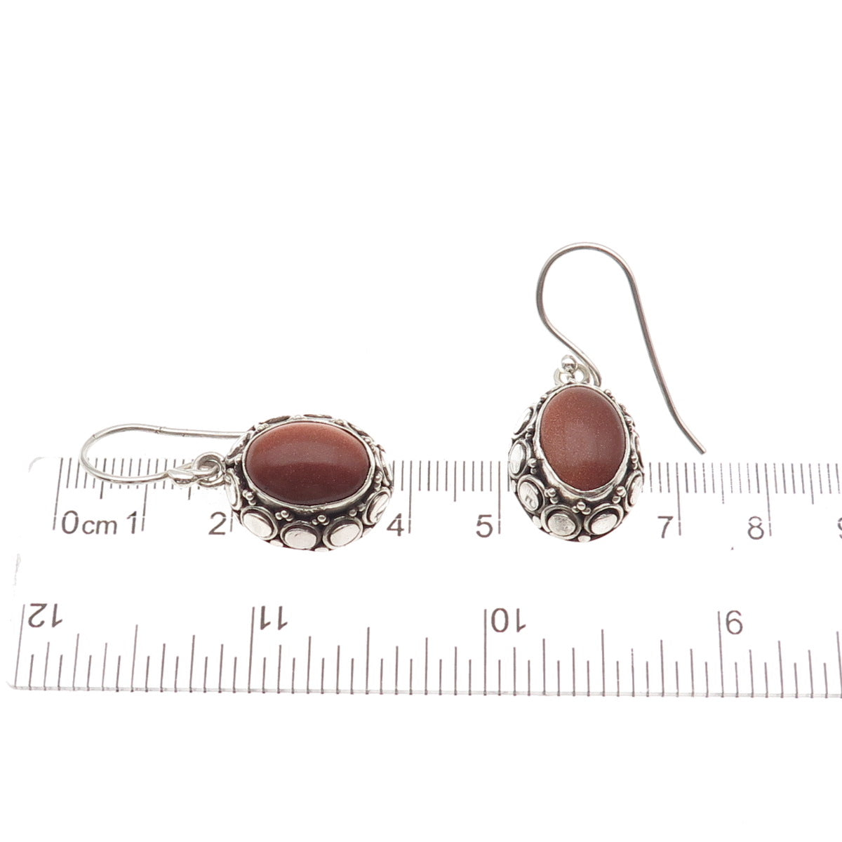 Suarti Bali 925 Sterling Silver Vintage Real Goldstone Dangle Earrings