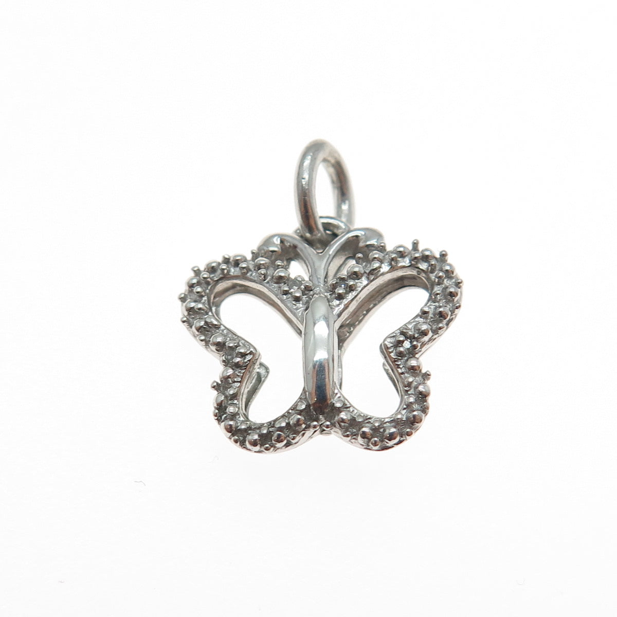 925 Sterling Silver Real Round-Cut Diamond Butterfly Mini Charm Pendant