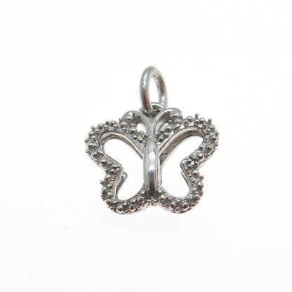 925 Sterling Silver Real Round-Cut Diamond Butterfly Mini Charm Pendant