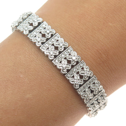 925 Sterling Silver Round-Cut Shaped C Z Tennis Panel Link Bracelet 7"