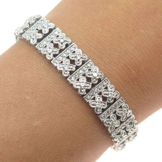 925 Sterling Silver Round-Cut Shaped C Z Tennis Panel Link Bracelet 7"