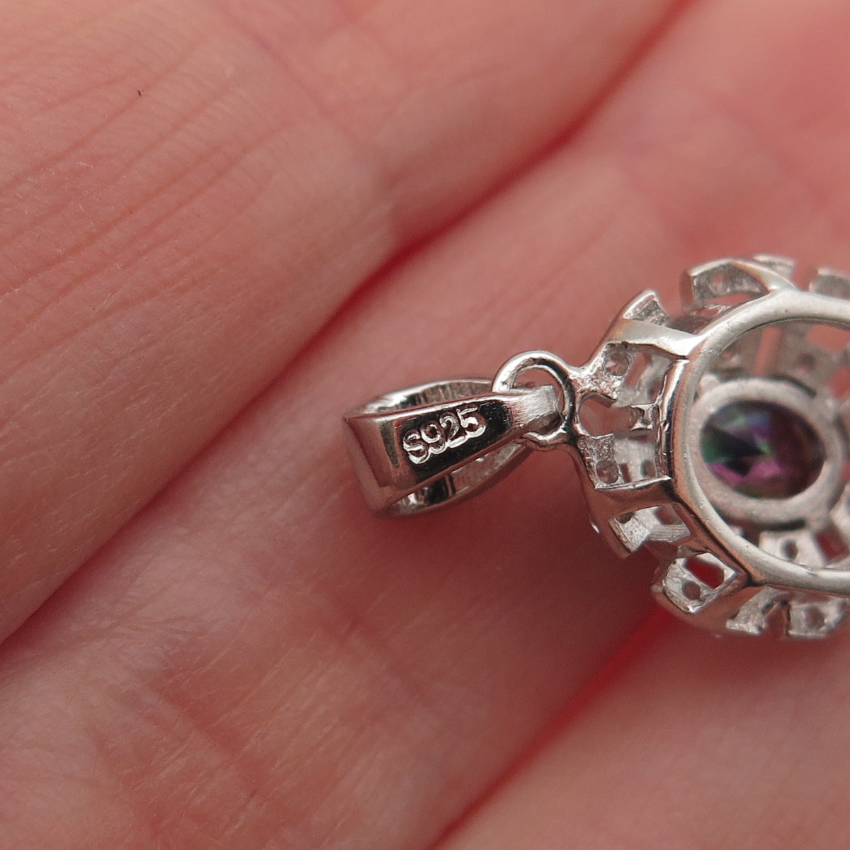 925 Sterling Silver Real Mystic Quartz & C Z Mini Charm Pendant