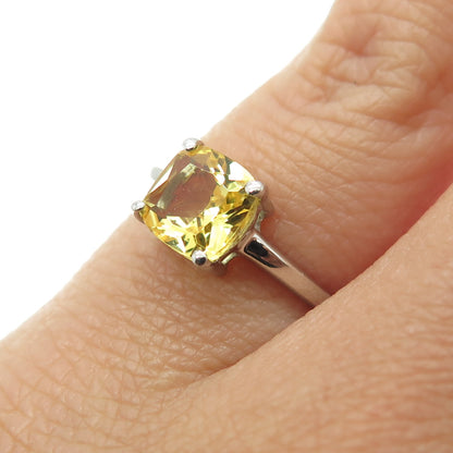 DAZZLERS 925 Sterling Silver Real Cushion-Cut Citrine Ring Size 5