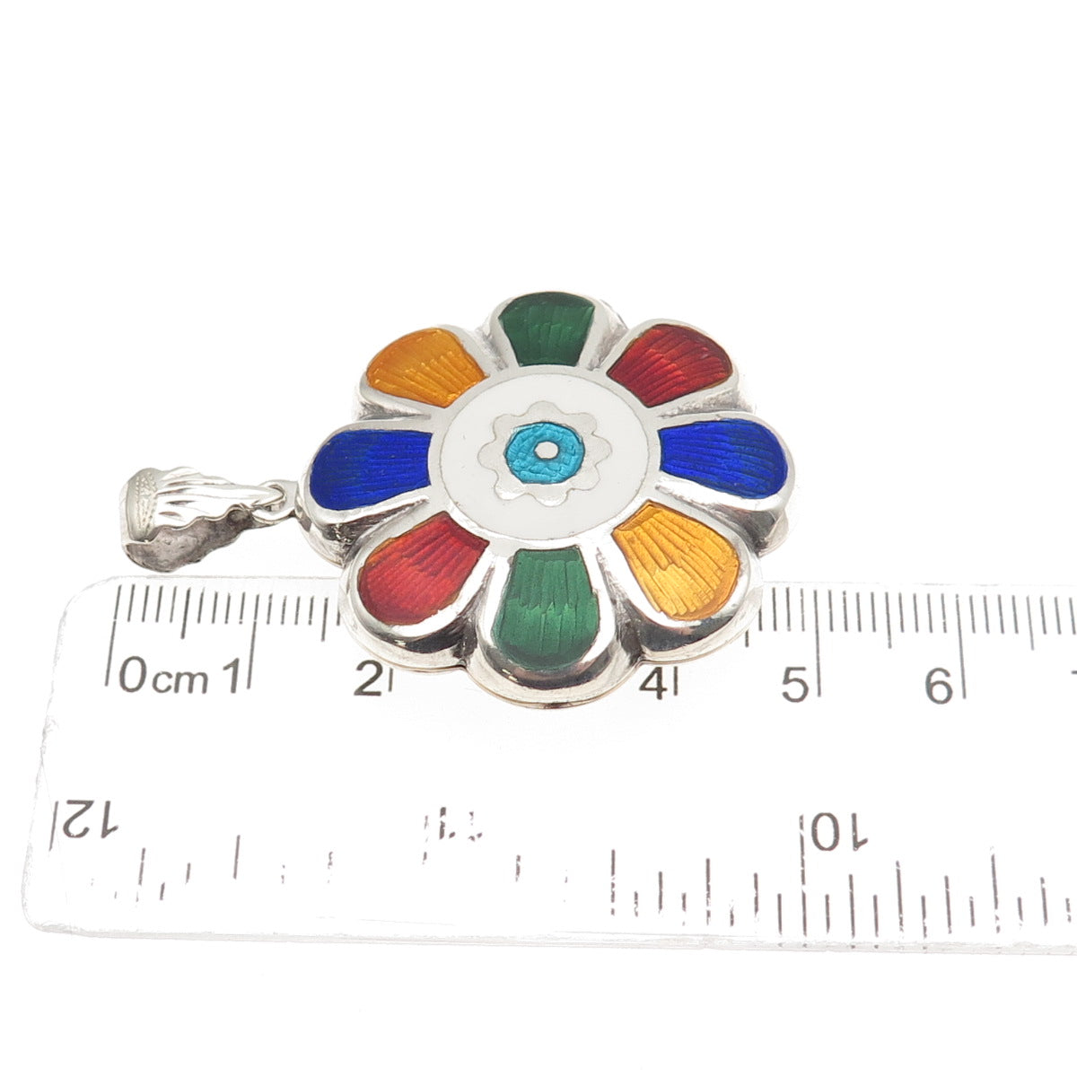 925 Sterling Silver Vintage Enamel Modernist Floral Locket Pendant