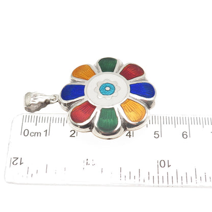 925 Sterling Silver Vintage Enamel Modernist Floral Locket Pendant