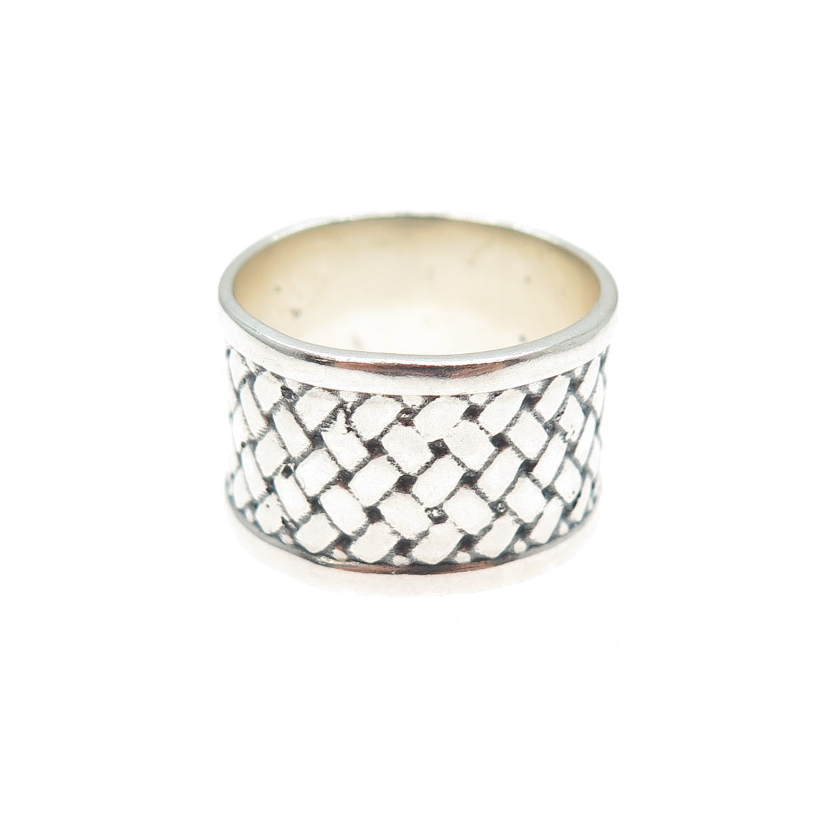 925 Sterling Silver Vintage Modernist Woven Wide Band Ring Size 6.75