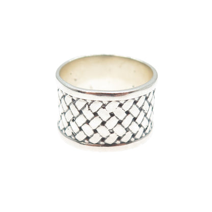 925 Sterling Silver Vintage Modernist Woven Wide Band Ring Size 6.75