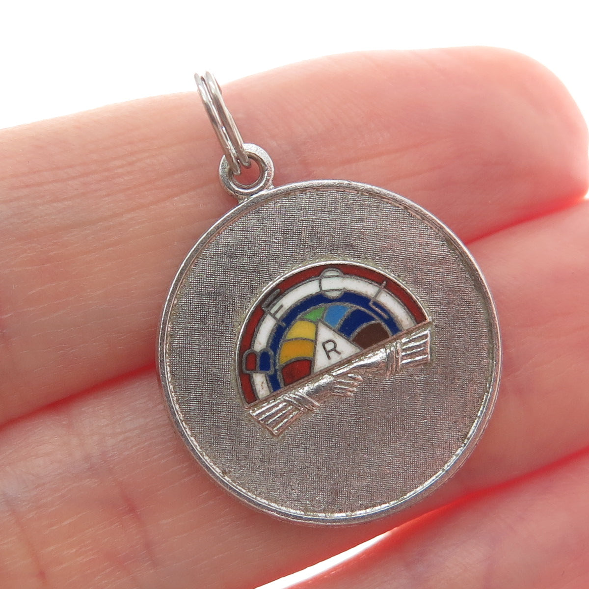 WELLS 925 Sterling Silver Vintage Enamel Masonic Youth Group Charm Pendant