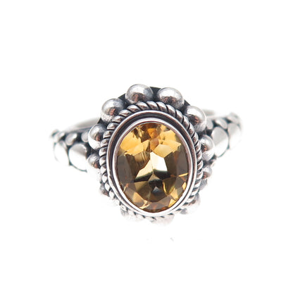 Suarti Bali 925 Sterling Silver Vintage Real Citrine Beaded Oxidized Ring Size 6