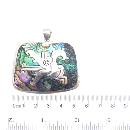 925 Sterling Silver Vintage Mexico Taxco Real Abalone Shell Tribal Pendant