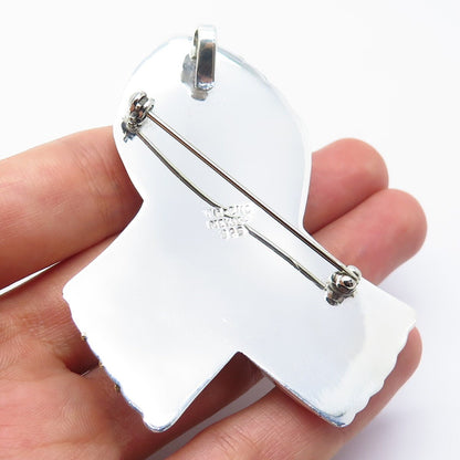 925 Sterling Silver 2-Tone Vintage Mexico Ribbon Pin Brooch / Pendant