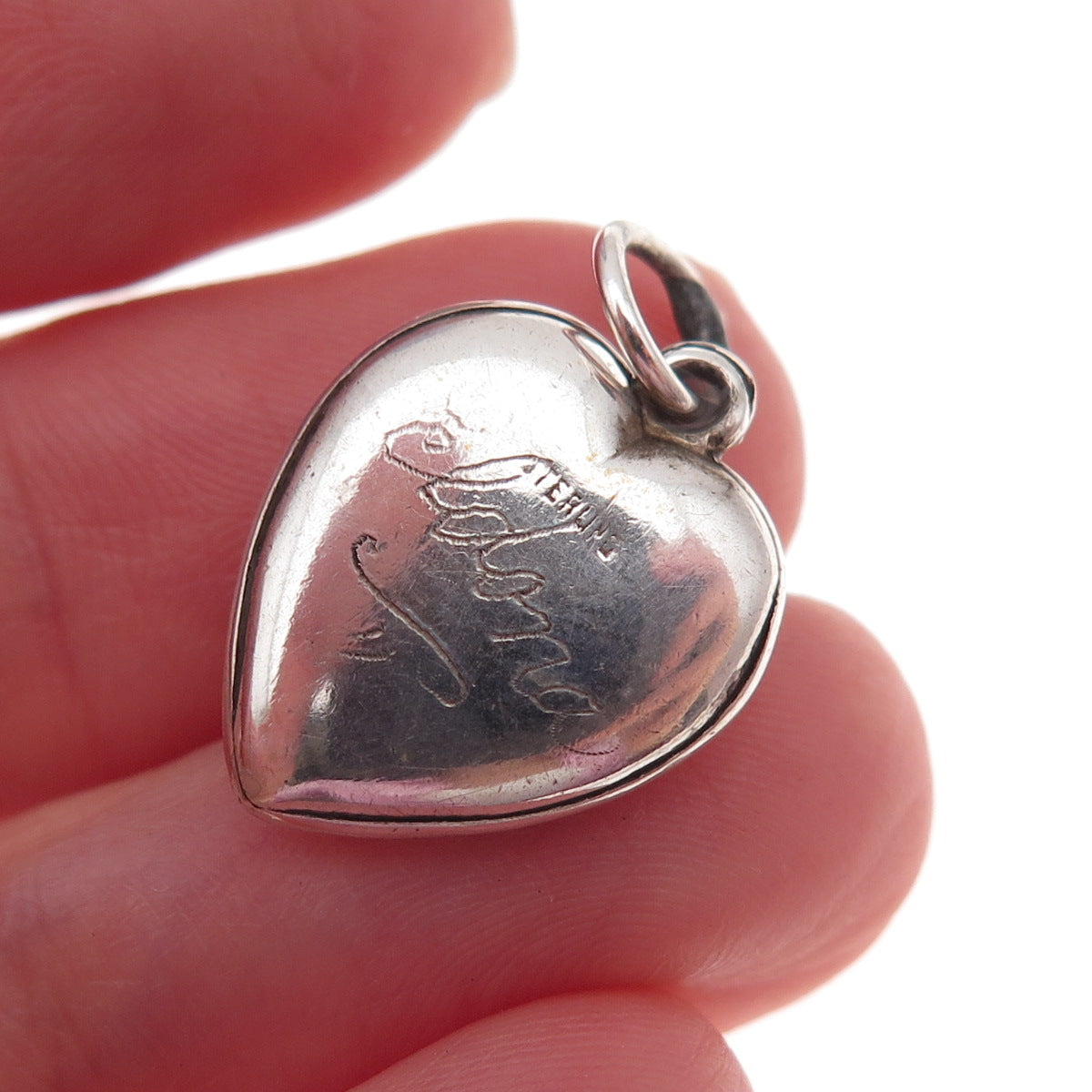 925 Sterling Silver Antique Art Deco Engraved Chatelaine Heart Charm Pendant