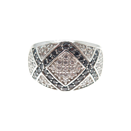 925 Sterling Silver Real Round-Cut Black Spinel & C Z Ring Size 7