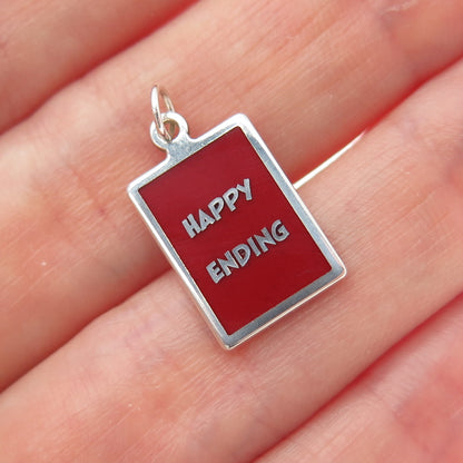925 Sterling Silver Red Enamel Happy Ending Minimalist Charm Pendant