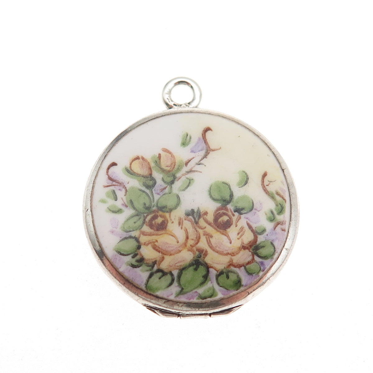 Bliss Bros Co. 925 Sterling Silver Antique Art Deco Enamel Floral Locket Pendant