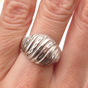 925 Sterling Silver Vintage Modernist Ribbed Dome Oxidized Ring Size 7.75