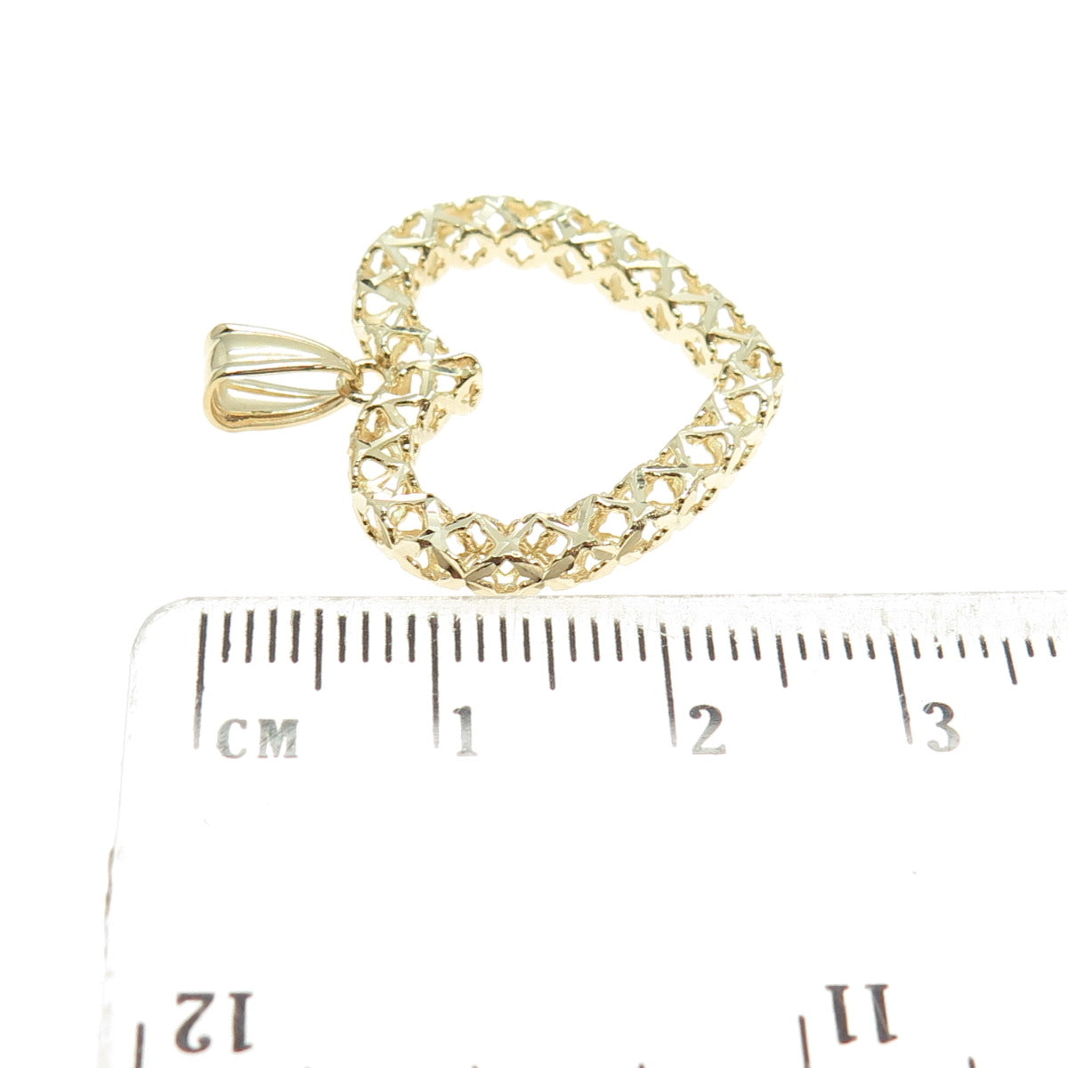 14K Yellow Gold Diamond-Cut "X" Shape Heart Charm Pendant