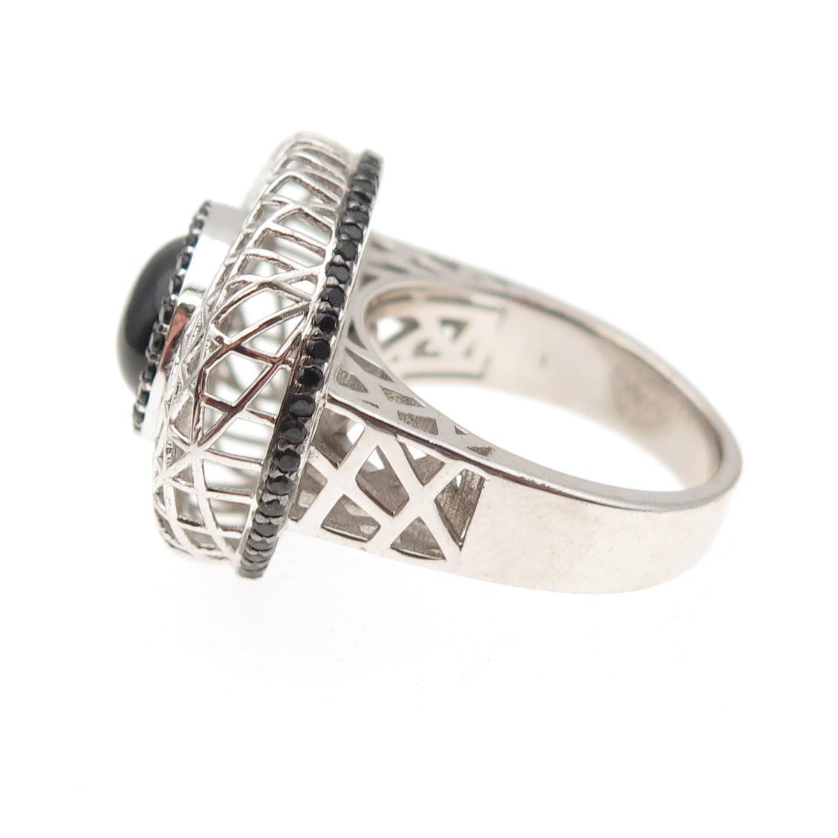 925 Sterling Silver Real Black Onyx & Spinel Dome Ring Size 7.25