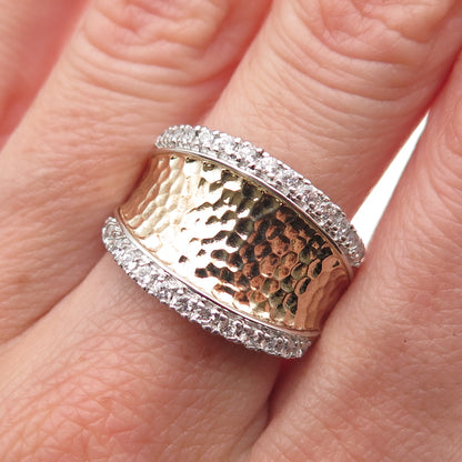 ESPO Joseph Esposito 925 Sterling Silver 2-Tone C Z Hammered Ring Size 8.25