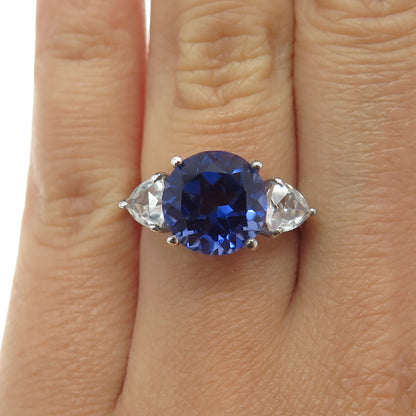 CHUCK CLEMENCY Sterling Silver Lab-Created Doublet Sapphire & Topaz Ring Size 6