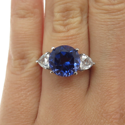 CHUCK CLEMENCY Sterling Silver Lab-Created Doublet Sapphire & Topaz Ring Size 6